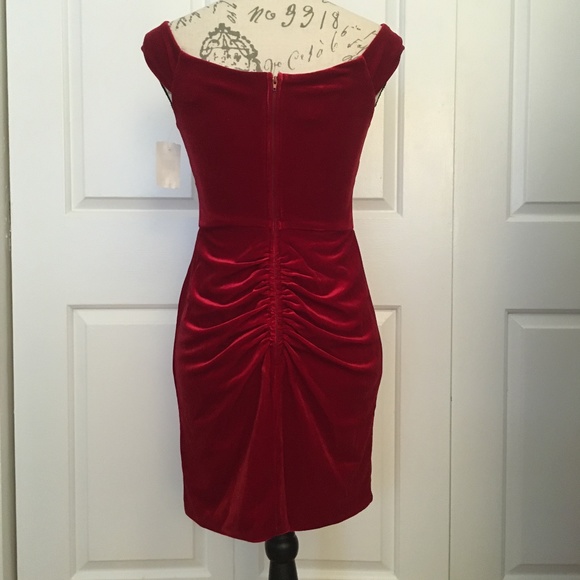 NWT! Gorgeous Red Velvet Off-shoulder Dress - Picture 2 of 9